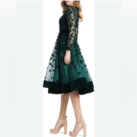 Mac Duggal Embellished Illusion High Neck Long Sleeve Fit & Flare Dress size XL - Picture 3 of 9